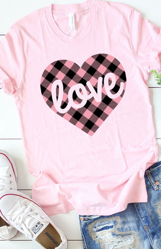 Pink Plaid Love Graphic Tee