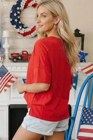 66 Disco USA Patriotic Star Patched Oversized Tee Red