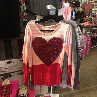 Sequin Heart Color Block Top L