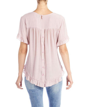 Coco + Carmen Lauren Button Back Ruffle Trim Top - Grey Lilac 2119020