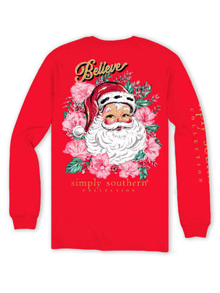 Simply Southern Long Sleeve Floral Santa Red