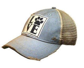 "Love Dog Paw" Distressed Trucker Cap