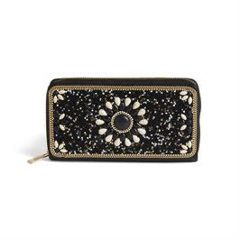 Coco + Carmen Artisan Beaded Wallet Black Flower