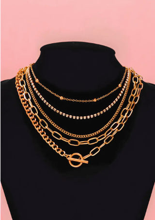 Little Daisy Closet 5pcs Layered Rhinestone Chain Necklace Gold