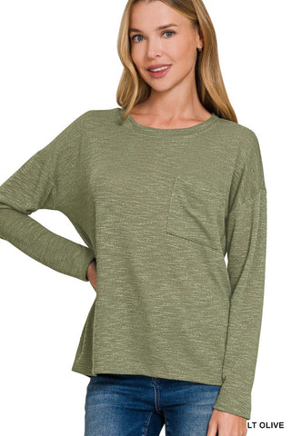 Zenana Slub Hacci Long Sleeve Top Light Olive