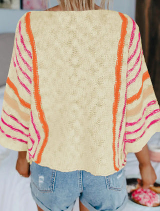 Lovesoft Striped Detail Wide Sleeve Knitted Sweater