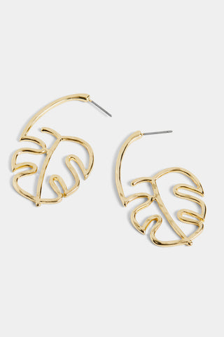 Whispers Monstera Leaf Post Hoop Earrings Gold WN004793
