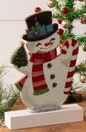 Vintage Snowman Cutout w/Tree & Candy Cane