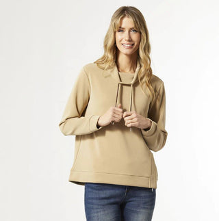 Coco & Carmen Hilarie Cowl Neck Top Side Zip Camel