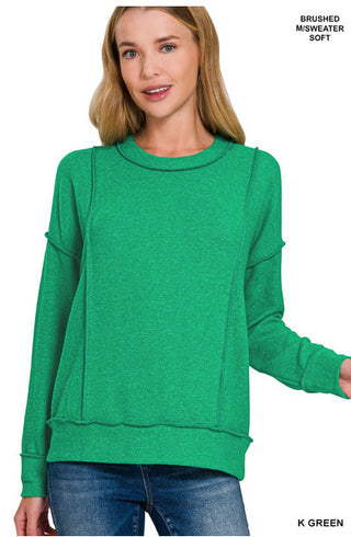 Zenana Brushed Hacci Drop Shoulder Sweater Kelly Green