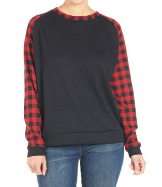 Coco + Carmen Addie Sweatshirt Black and Red Buffalo 2139041