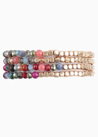 Love and Repeat Brass Stone Glass Bead Bracelet Multi Color