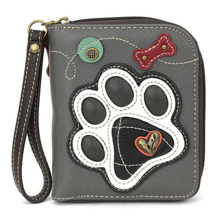 Chala 839 Zip Around Wallet Black Pawprint Gray