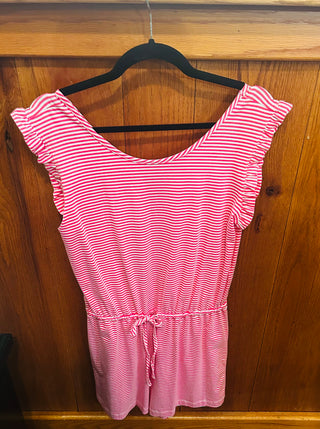 Charlie Paige Tank Ruffle Sleeve Romper Pink and White Stripe S/M