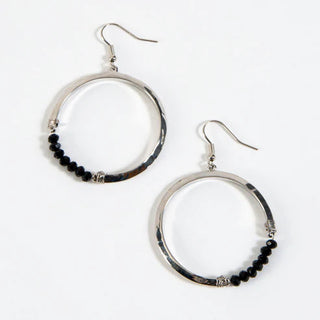 Howard's Jet Beaded Hoop Earrings Silver