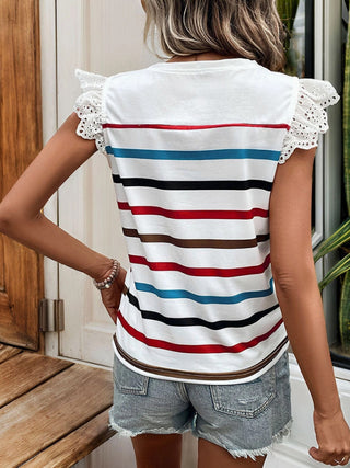 Lovesoft Striped Short Sleeve Tee with Lace Detailing White