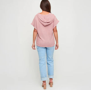 Elsie & Zoey Carlie Waffle Knit Short Sleeve Hoodie Dusty Rose