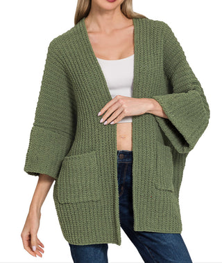 Zenana Oversized Open Cardigan Sweater Light Olive