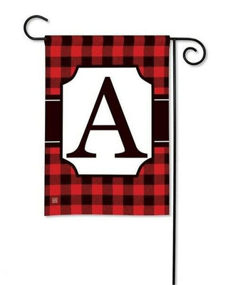 Red & Black Check Monogram Garden Flag