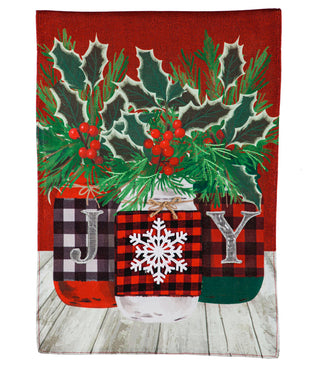 Joy Mason Jar Trio Garden Burlap Flag