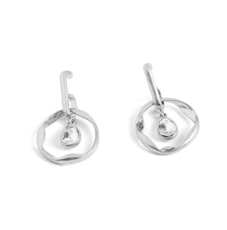Whispers Floating Stone Hoop Artisan Earrings Matte Silver WN004628