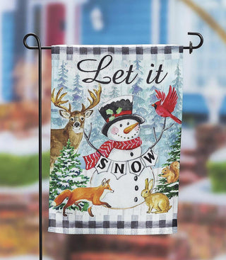 Let It Snow Snowman & Woodland Garden Flag