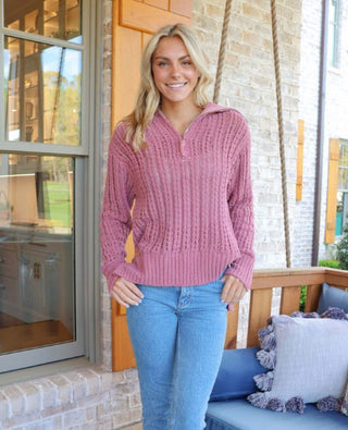 Simply Southern So Soft Quarter Zip Knit Sweater Plum Medium
