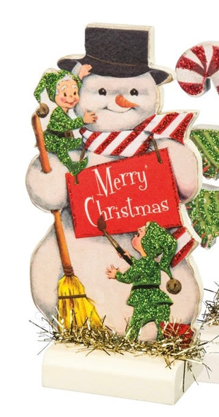 Retro Snowman w/Elves