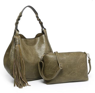 Jen & Co Eloise Large Tassel Hobo Olive M2180