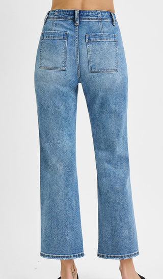 Risen HR Ankle Flare Patch Pocket Jeans 5662