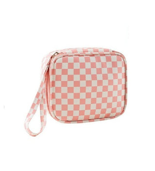 Zenana Checkered Cosmetic Makeup Travel Case Pink