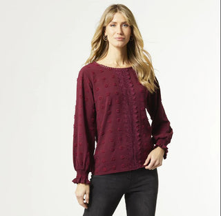Coco & Carmen Samara Long Sleeve Swiss Dot Top Wine
