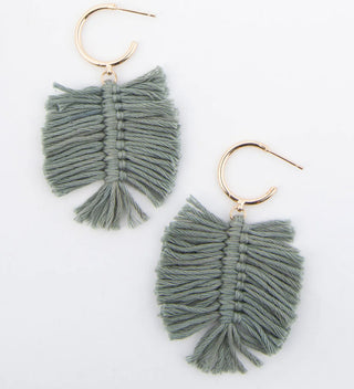 Howard’s Zephyr Fringe Macrame Palm C Hoop Earrings Sage