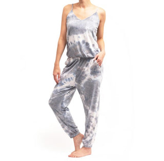 Hello Mello Dyes the Limit Lounge Jumpsuit Grey Tie Dye
