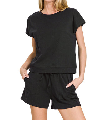 Zenana Premium Cotton Top & Shorts Set Black
