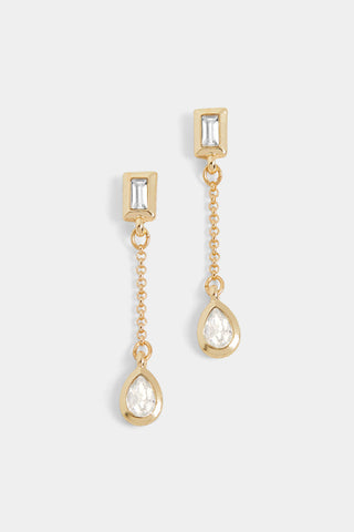 Whispers Baguette Stone Chain Drop Earrings Gold WN004767