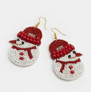 Coco & Carmen Snowman Beaded Earrings White