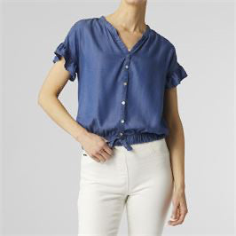 Coco+Carmen Tanner Ruffle Sleeve Chambray Top
