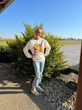 The Way Down South Pumpkin Boho Bow Floral Crewneck