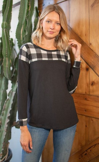 Sew in Love Long Sleeve Shirt with Plaid Details