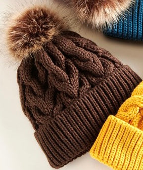 Charlie Paige Brown Chunky Cable Knit Pom Hat