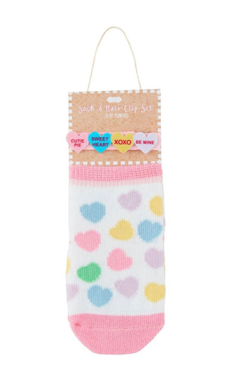 Mudpie Sock & Hair Clip Set Candy Heart 0-12M
