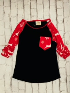 Honeydew Girls Christmas Print Ruffle Sleeve Top XL