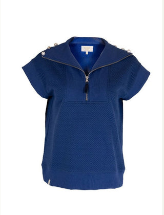 Simply Southern Quarter Zip Quilted Short Sleeve Top Deep Sea