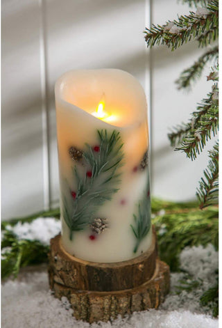 Pine Tree Branch Wax Pillar Candle