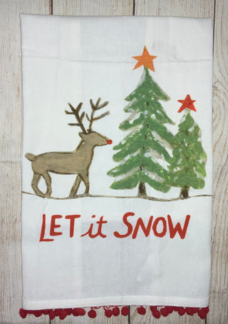 Creative Co-op Tea Towel w/Pom Let It Snow