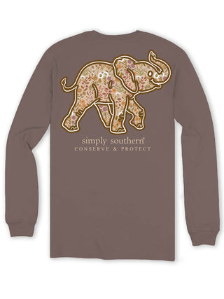 Simply Southern Long Sleeve Elephant Tracking Wildflower Mocha  XXL