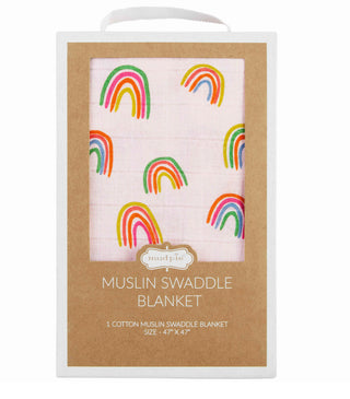 Mudpie Pink Rainbow Swaddle Blanket