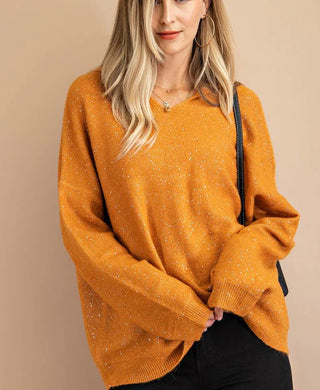 Kori America Soft Thread Sparkle Hooded Sweater Terracotta