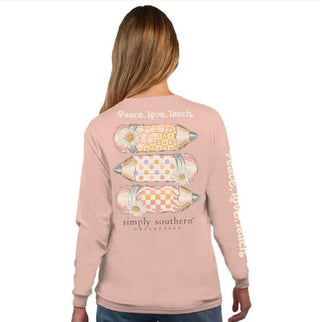 Simply Southern Long Sleeve T Shirt Teach Creme Large